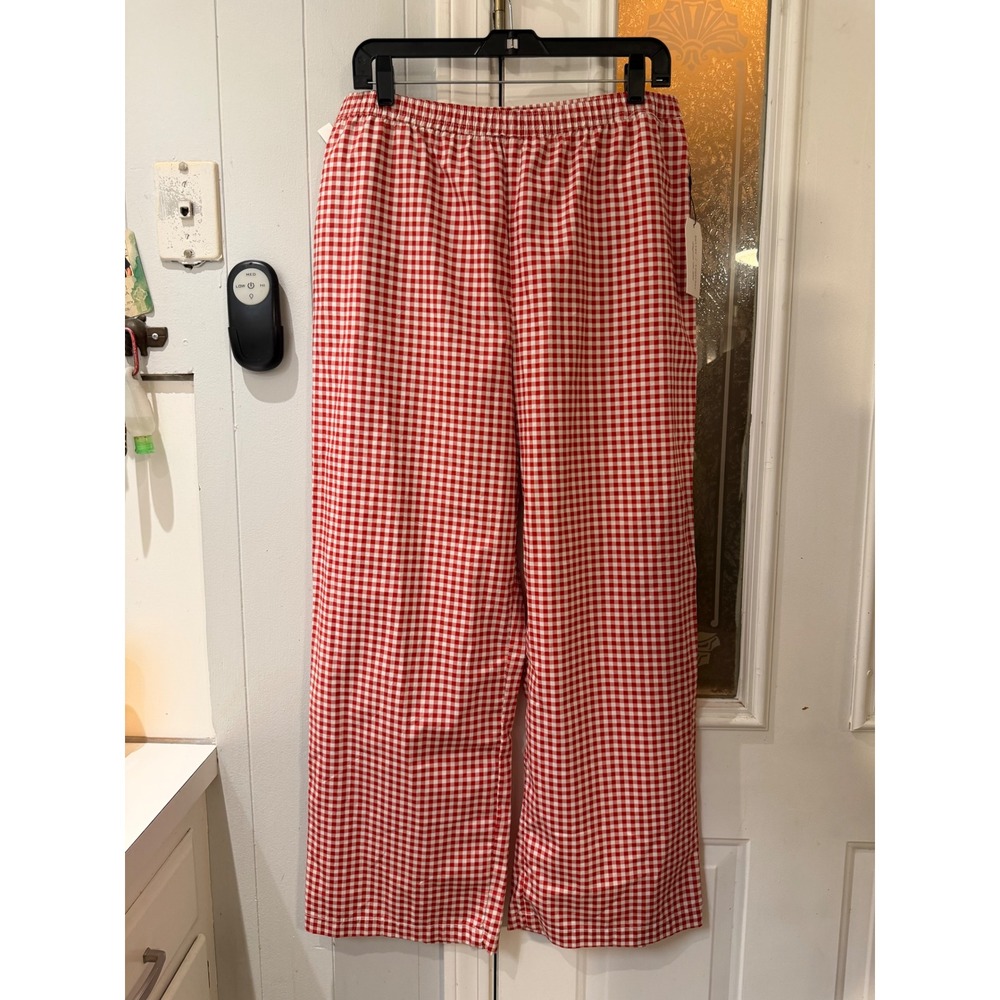 Better Together Red White Gingham Wide Leg Cotton Pants XL STK11173
